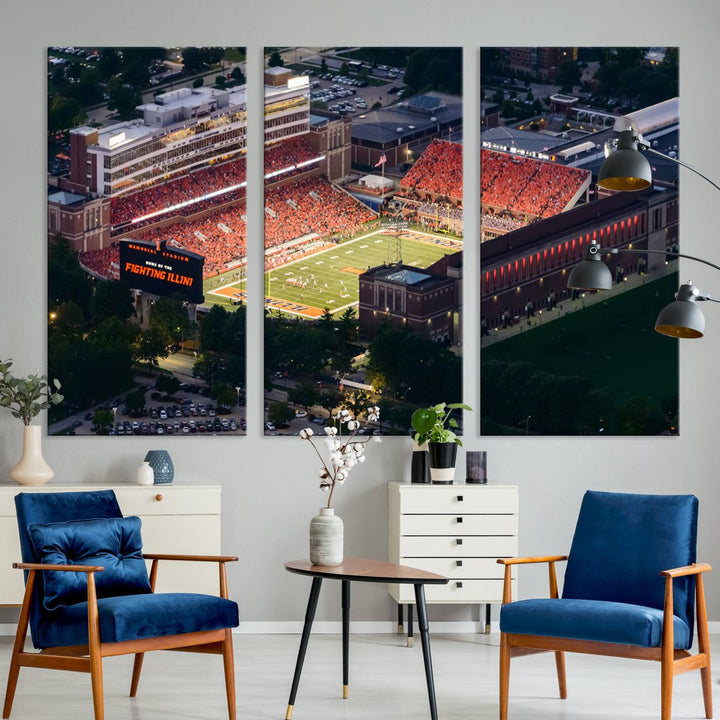 University of Illinois Fighting Illini Football Team Print - Champaign Illinois Memorial Stadium Wall Art Canvas Print