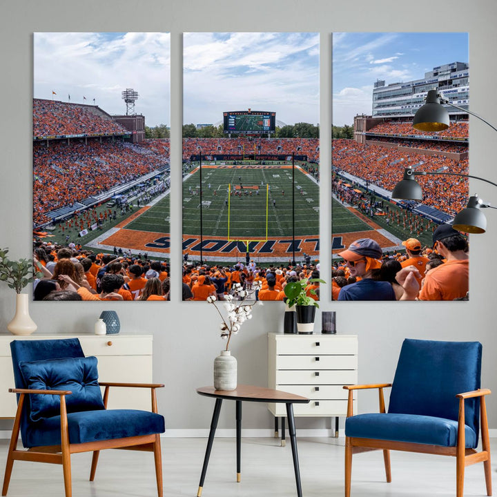 University of Illinois Fighting Illini Football Team Print - Champaign Illinois Memorial Stadium Wall Art Canvas Print