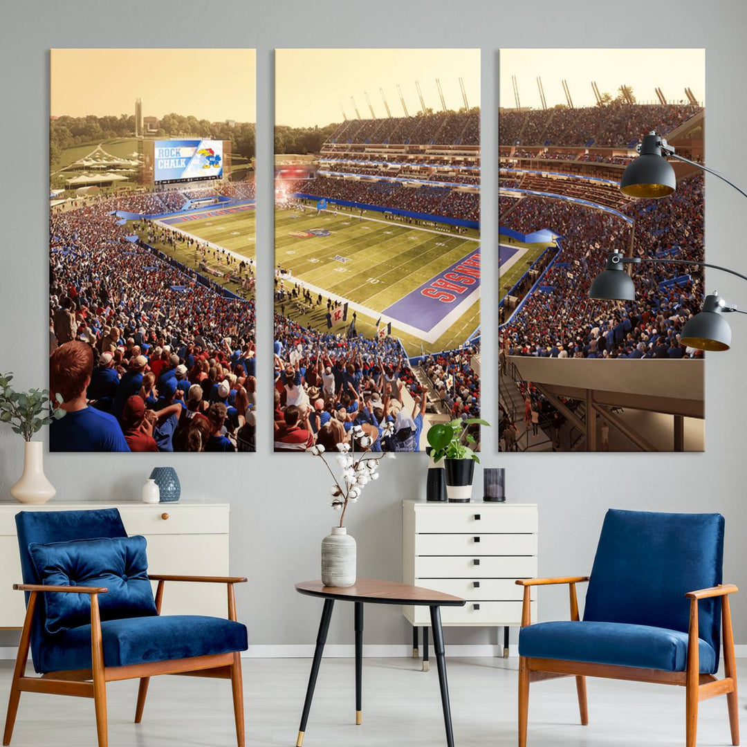 University of Kansas Jayhawks Football Team Print - Lawrence Kansas Memorial Stadium Wall Art Canvas Print