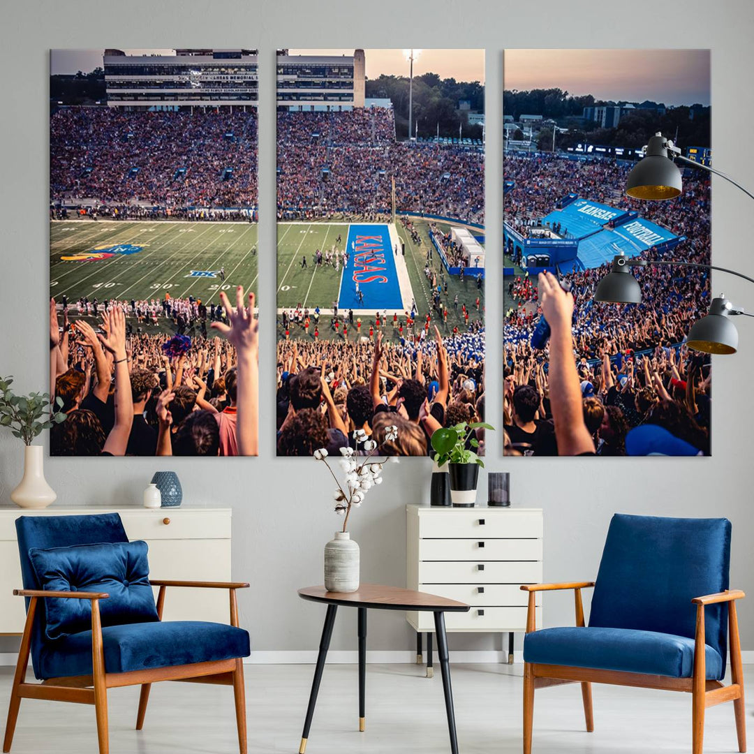 University of Kansas Jayhawks Football Team Print - Lawrence Kansas Memorial Stadium Wall Art Canvas Print