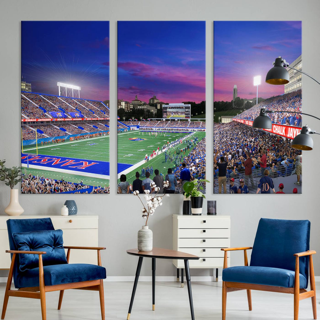 University of Kansas Jayhawks Football Team Print - Lawrence Kansas Memorial Stadium Wall Art Canvas Print