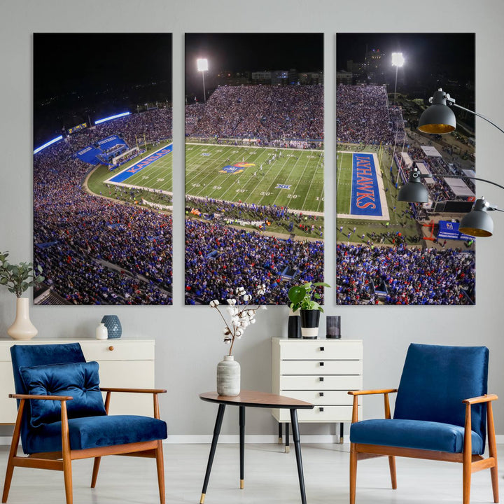 University of Kansas Jayhawks Football Team Print - Lawrence Kansas Memorial Stadium Wall Art Canvas Print