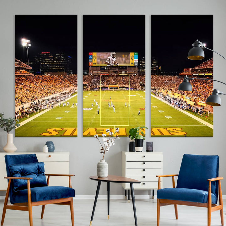 ASU Sun Devils Football Team Print - Phoenix Mountain America Stadium Wall Art Canvas Print