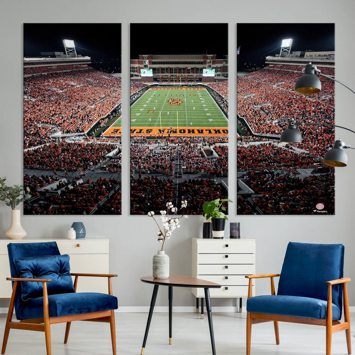 Oklahoma State Cowboys Football Team Print - Stillwater Boone Pickens Stadium Wall Art Canvas Print