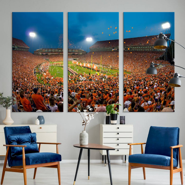 Clemson University Tigers Football Team Print - Clemson Memorial Stadium Wall Art Canvas Print