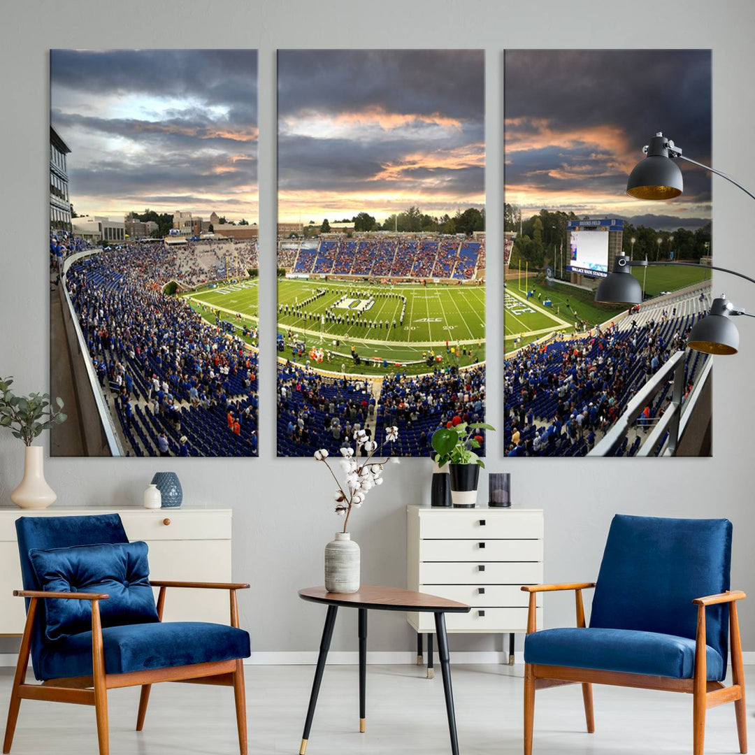 Duke University Blue Devils Football Team Print - Durham Wallace Wade Stadium Wall Art Canvas Print