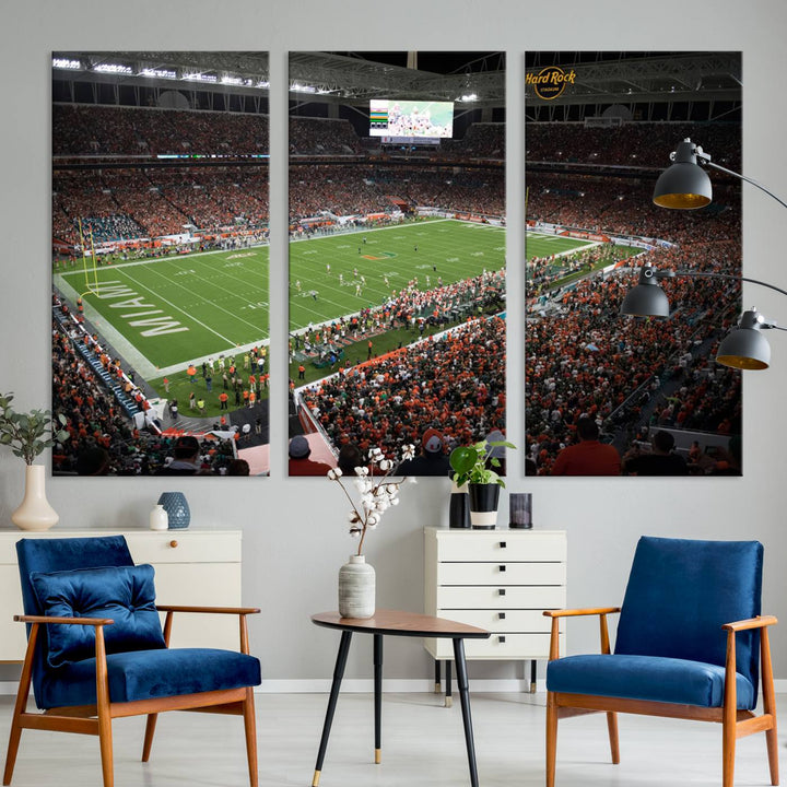 Miami Hurricanes Football Team Print - Miami Hard Rock Stadium Wall Art Canvas Print