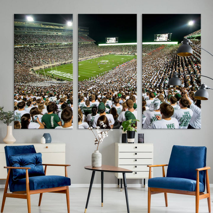 Michigan State Spartans Football Team Print - East Lansing Spartan Stadium Wall Art Canvas Print