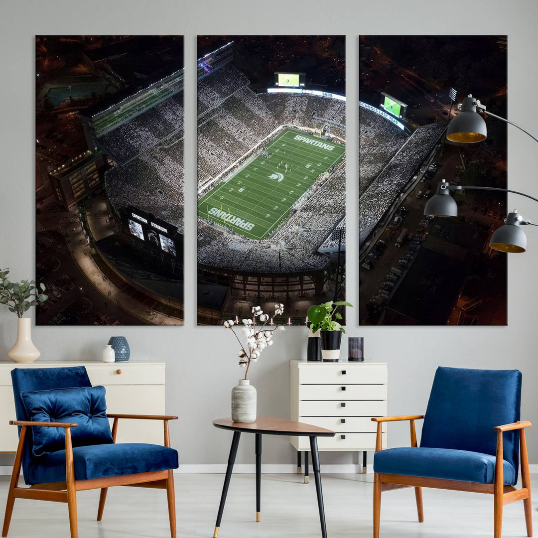 Michigan State Spartans Football Team Print - East Lansing Spartan Stadium Wall Art Canvas Print