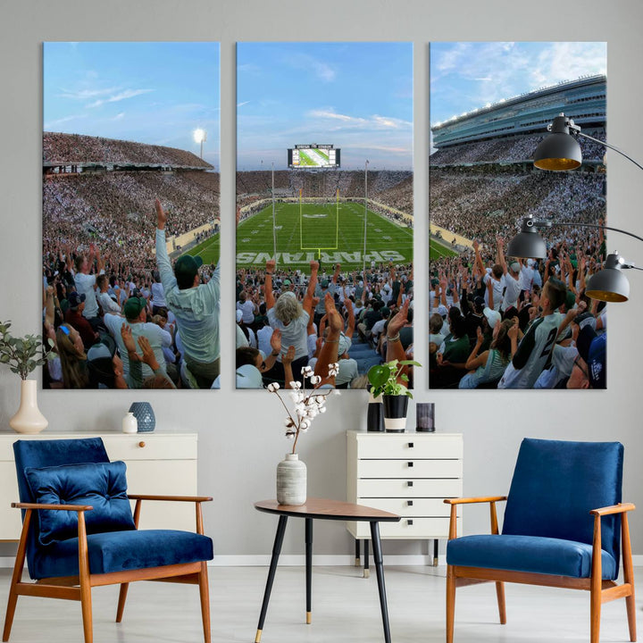 Michigan State Spartans Football Team Print - East Lansing Spartan Stadium Wall Art Canvas Print