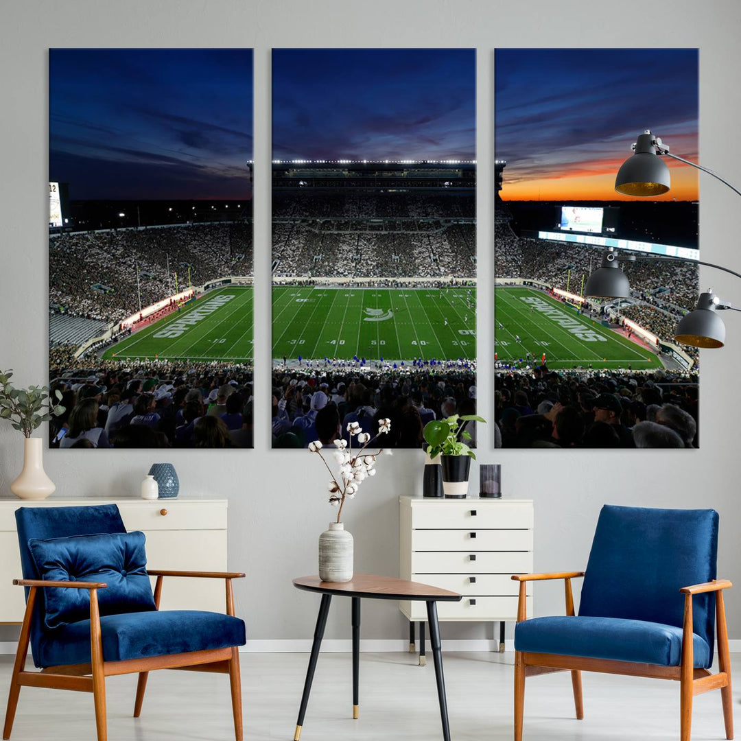 Michigan State Spartans Football Team Print - East Lansing Spartan Stadium Wall Art Canvas Print