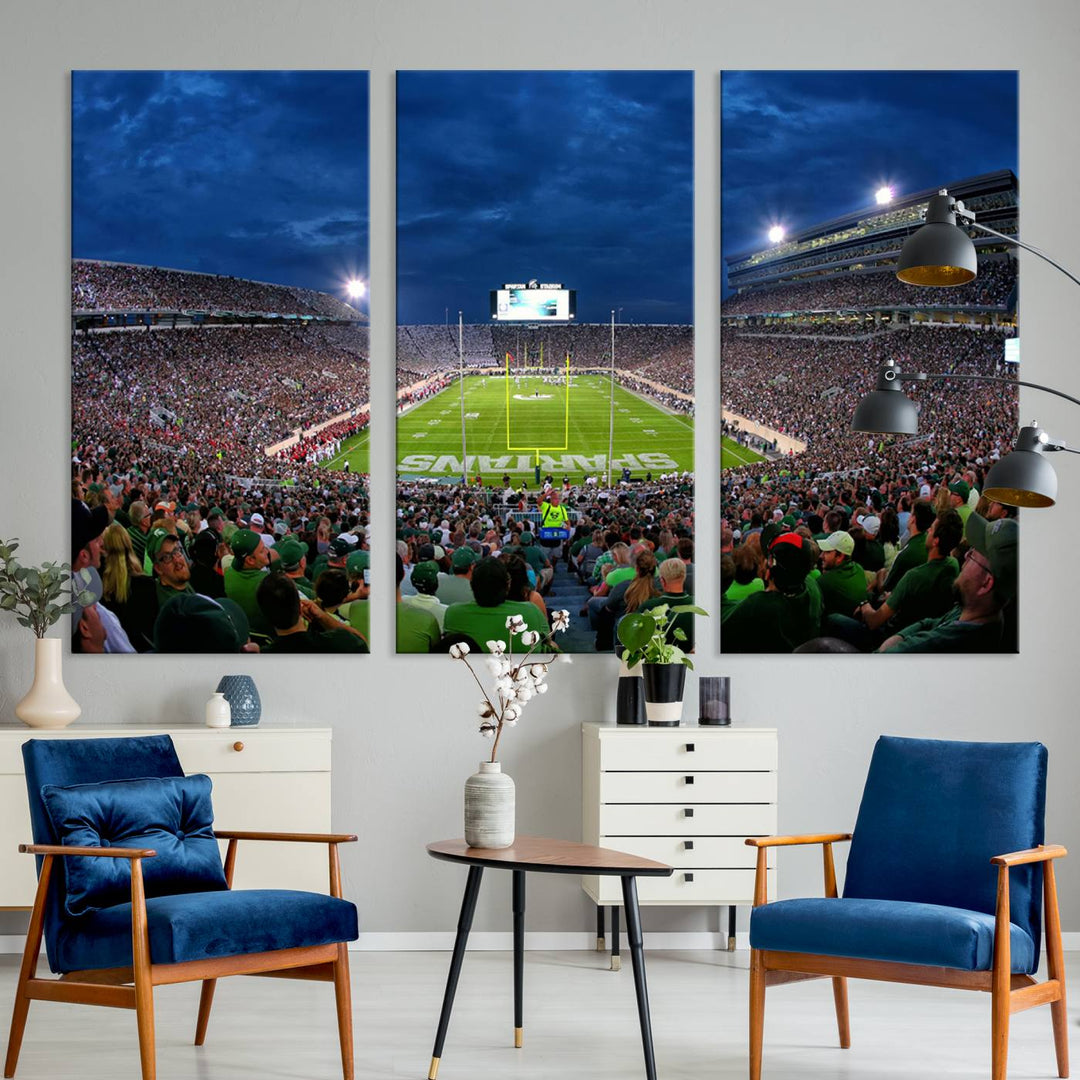 Michigan State Spartans Football Team Print - East Lansing Spartan Stadium Wall Art Canvas Print