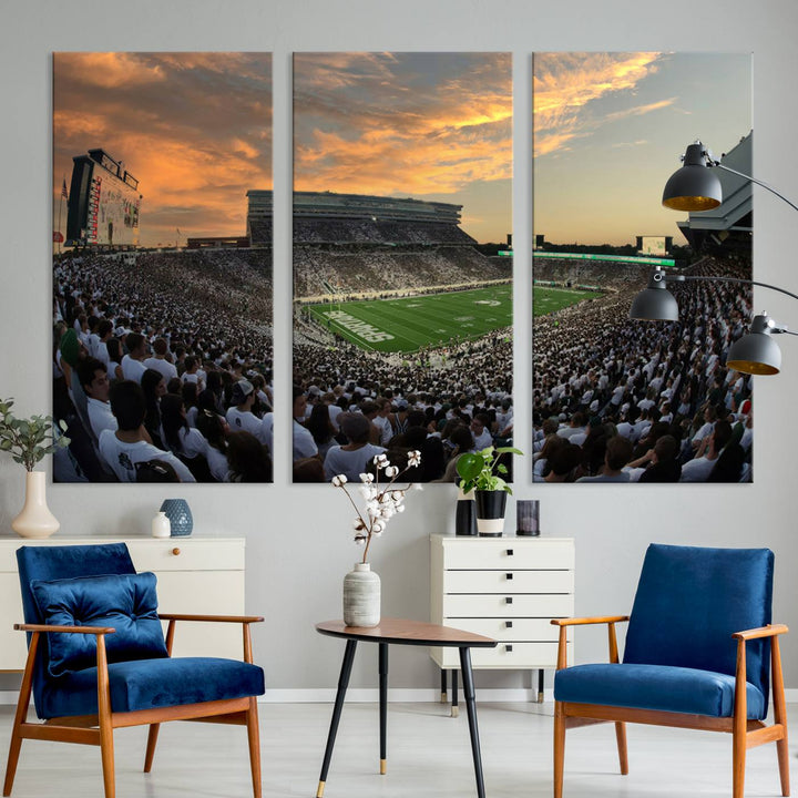 Michigan State Spartans Football Team Print - East Lansing Spartan Stadium Wall Art Canvas Print