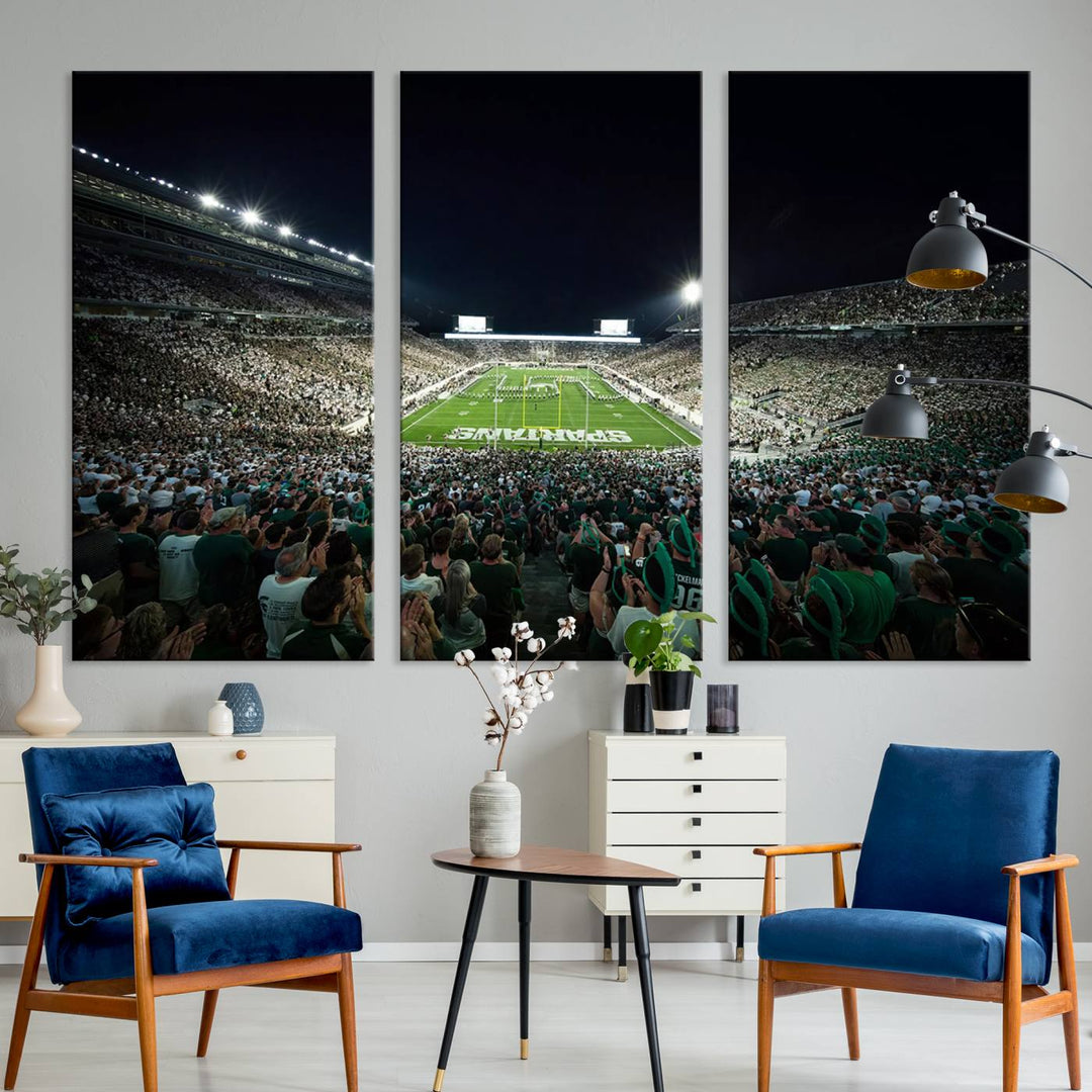 Michigan State Spartans Football Team Print - East Lansing Spartan Stadium Wall Art Canvas Print