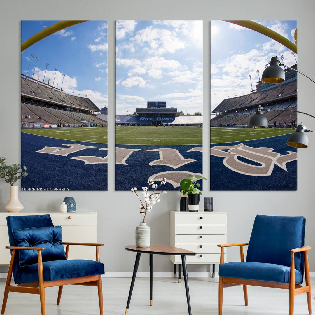 Rice University Owls Football Team Print - Houston Rice Stadium Wall Art Canvas Print