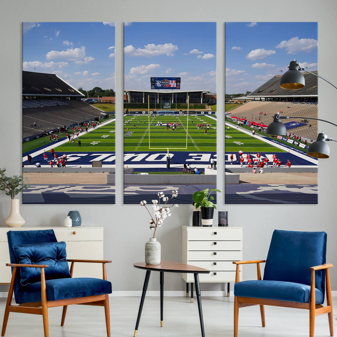 Rice University Owls Football Team Print - Houston Rice Stadium Wall Art Canvas Print