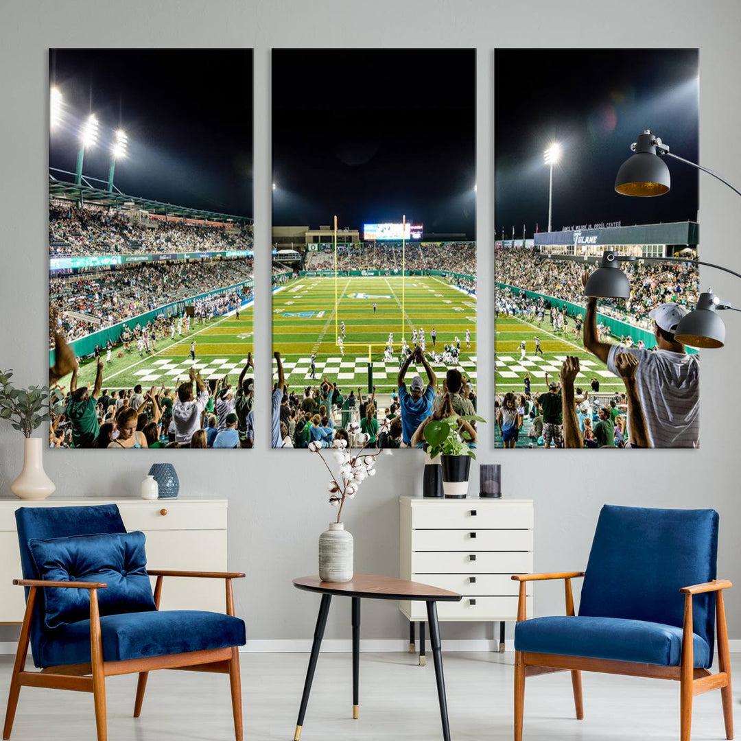 The Tulane University Green Wave Football Team Print - New Orleans Yulman Stadium Wall Art Canvas Print