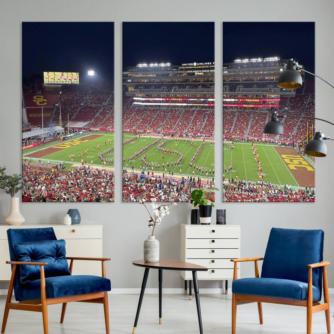 The University of Southern California USC Trojans Football Team Print - Los Angeles Memorial Coliseum Stadium Wall Art Canvas Print