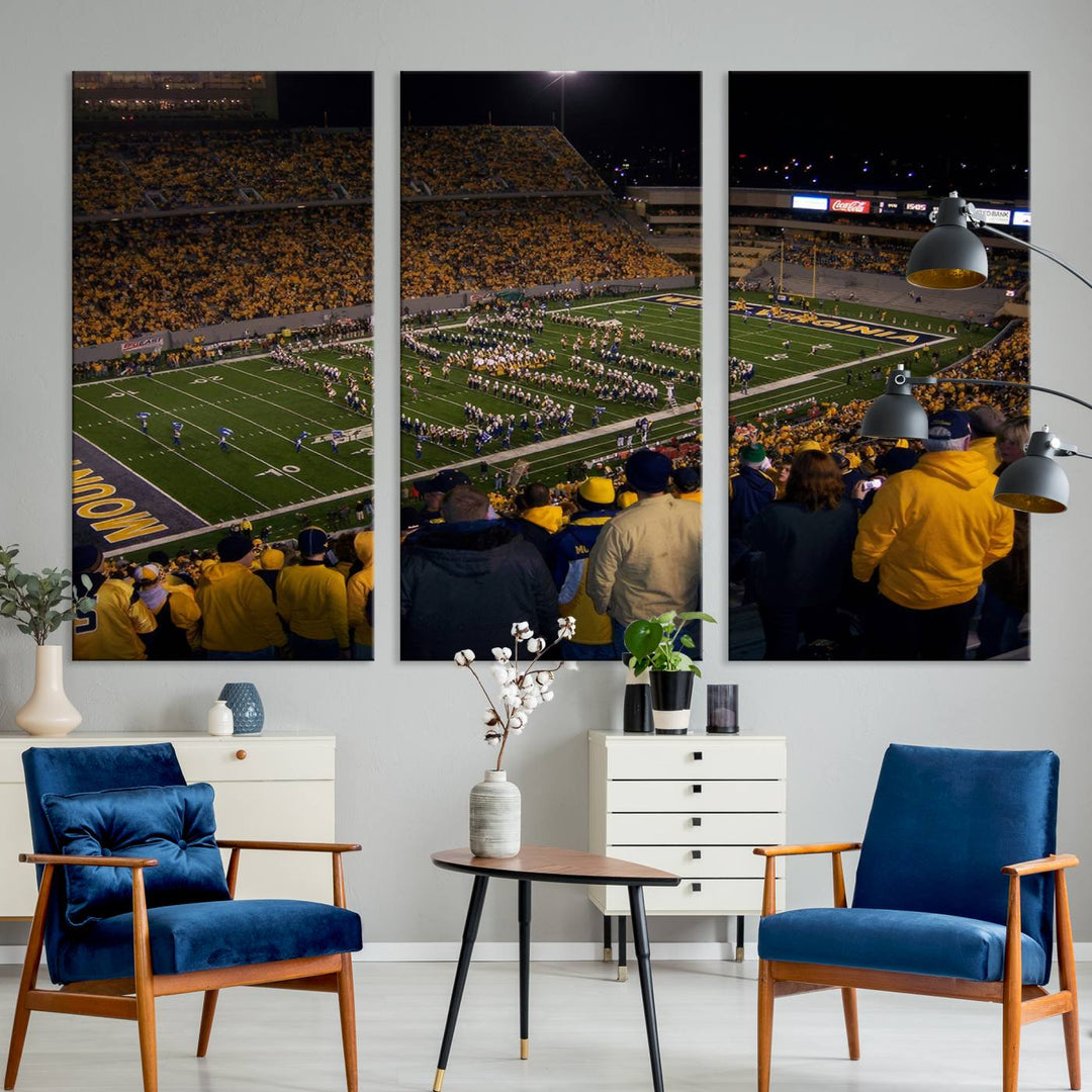 West Virginia Uni Mountaineers Football Canvas Wall Art Print.