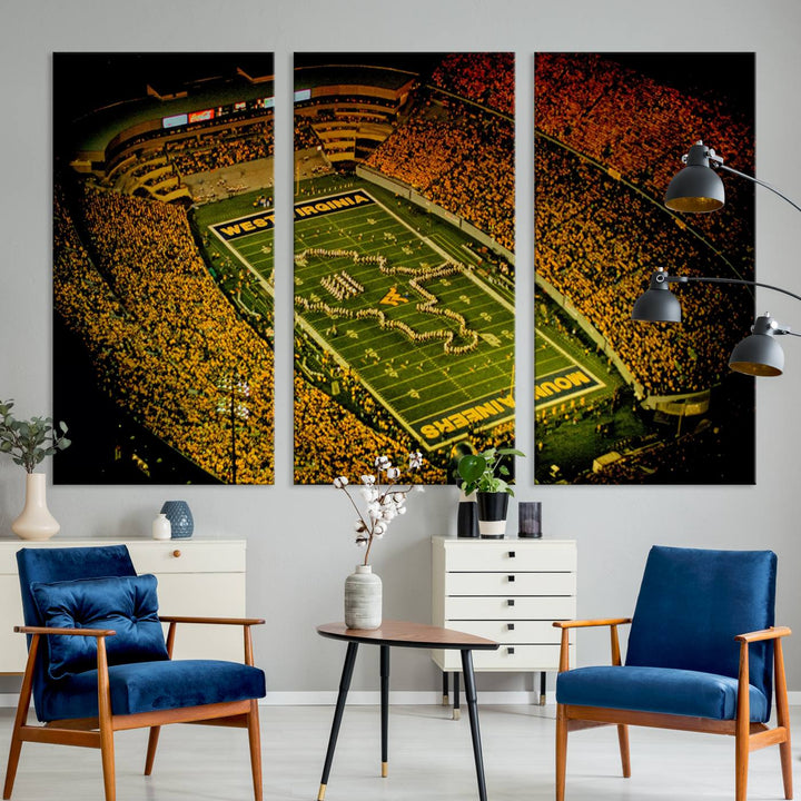 West Virginia University Mountaineers Football Team Print - Milan Puskar Stadium Canvas Print Wall Art, Morgantown City Print