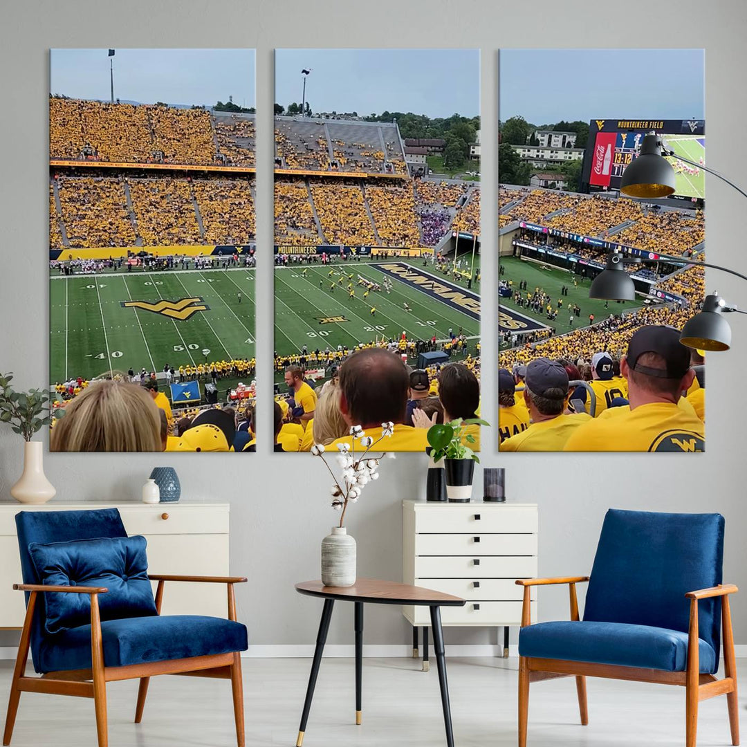 West Virginia University Mountaineers Football Team Print - Milan Puskar Stadium Canvas Print Wall Art, Morgantown Print