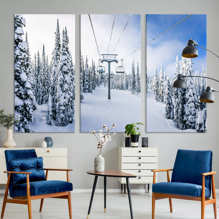 Winter Ski Lift Landscape Wall Art | Snowy Mountain Adventure | Framed and Ready to Hang | Perfect for Cabin Wall Art, Farmhouse Decor