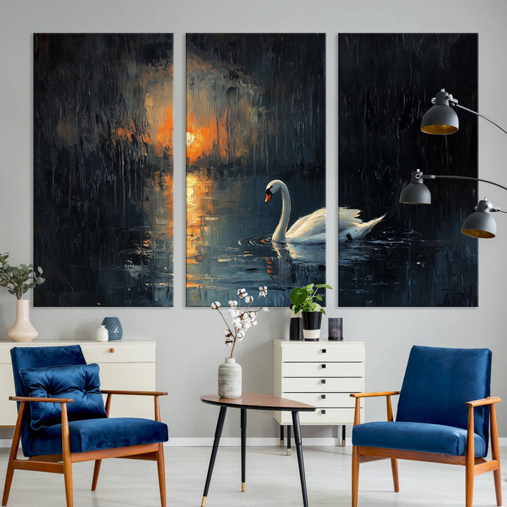 Abstract Swan on Water Wall Art Canvas Print - Elegant Nature Scene for Modern Home Decor