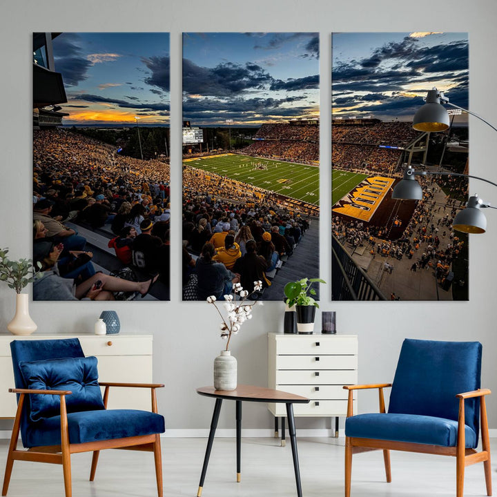 Cowboy Football War Memorial Stadium Wall Art | Ready to Hang Canvas Print of College Football Stadium at Sunset | Perfect for Sports Fans and Football Enthusiasts