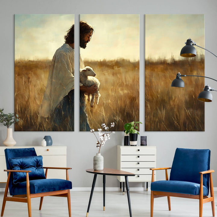 Jesus the Good Shepherd Wall Art Canvas Print - Inspirational Christian Religious Print for Prayer Room Decor