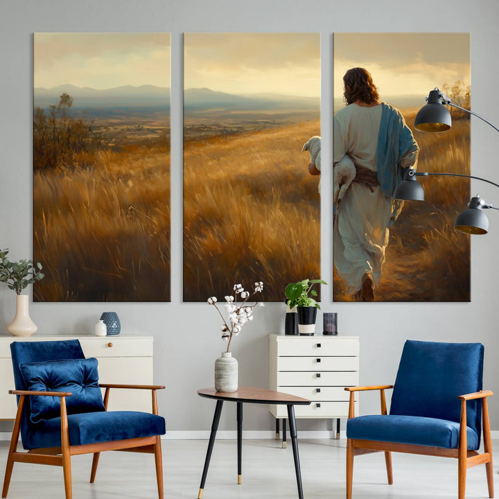 Jesus the Good Shepherd Wall Art Canvas Print - Inspirational Christian Religious Print for Prayer Room Decor