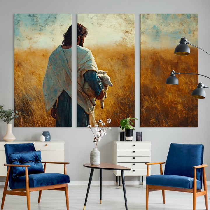 Jesus the Good Shepherd Wall Art Canvas Print - Inspirational Christian Religious Print for Prayer Room Decor