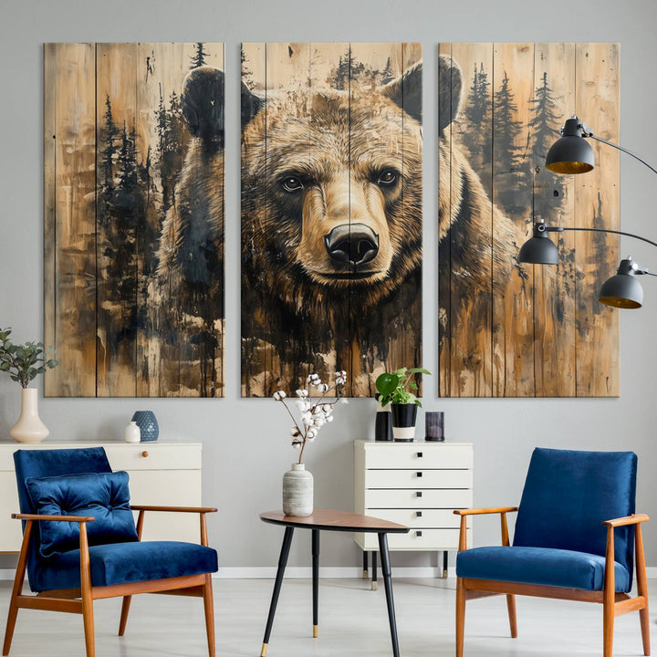 Rustic Bear Wall Art Canvas Print | Framed & Ready to Hang | Rustic Animal Artwork for Living Room, Office, Cabin, or Nature-Inspired Décor