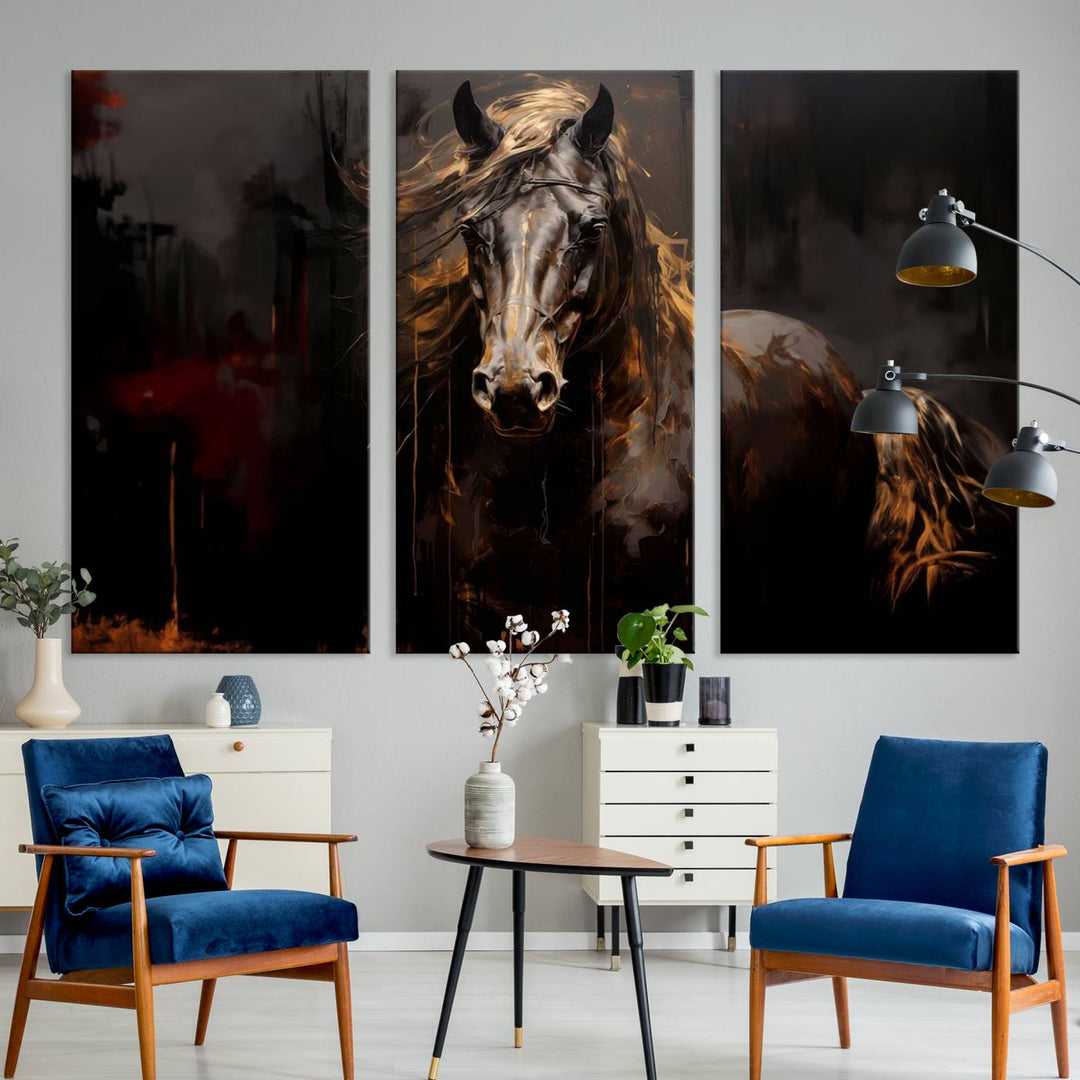 Abstract Black Horse Canvas Print | Abstract Equine Wall Art | Western Decor Print | Horse Lover Gift | Farmhouse & Cabin Wall Art