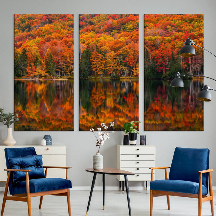 Autumn Reflection Canvas Print, Stunning Fall Foliage Wall Art, Serene Lake Landscape, Perfect Seasonal Decor Print