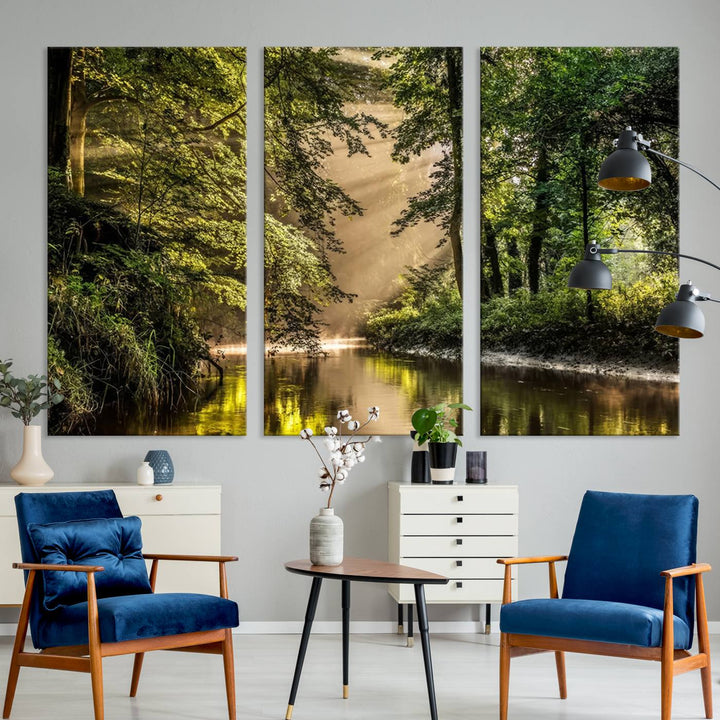 Forest River Landscape Wall Art | Ready to Hang Canvas Print | Perfect for Farmhouse Wall Decor, Cabin Wall Art, Nature-Inspired Home Décor