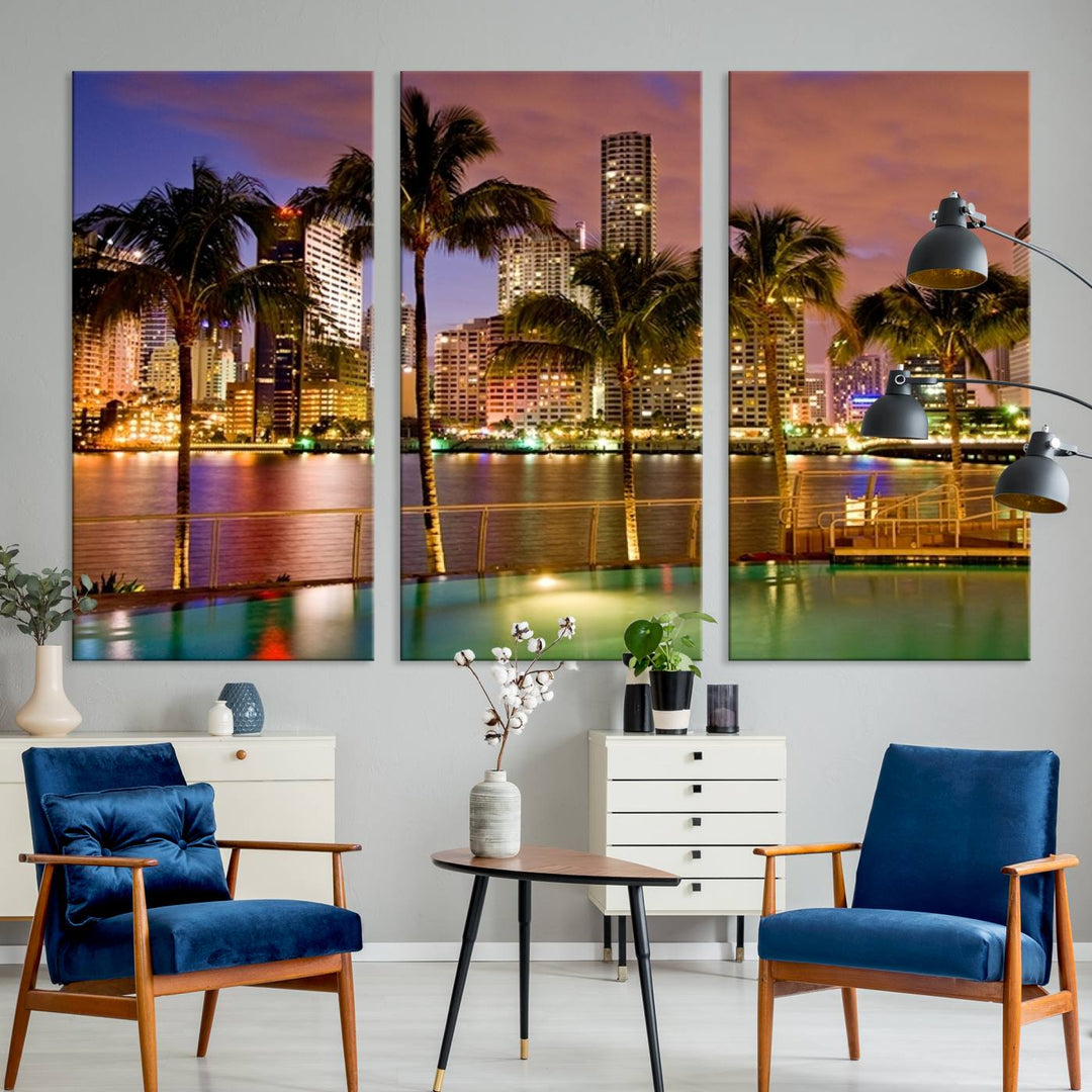 Art mural MIAMI Impression sur toile Miami Skyline avec palmiers