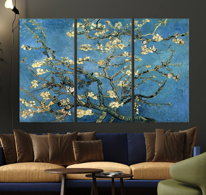 A Van Goghs Almond Blossom canvas print adds a touch of elegance to the wall.