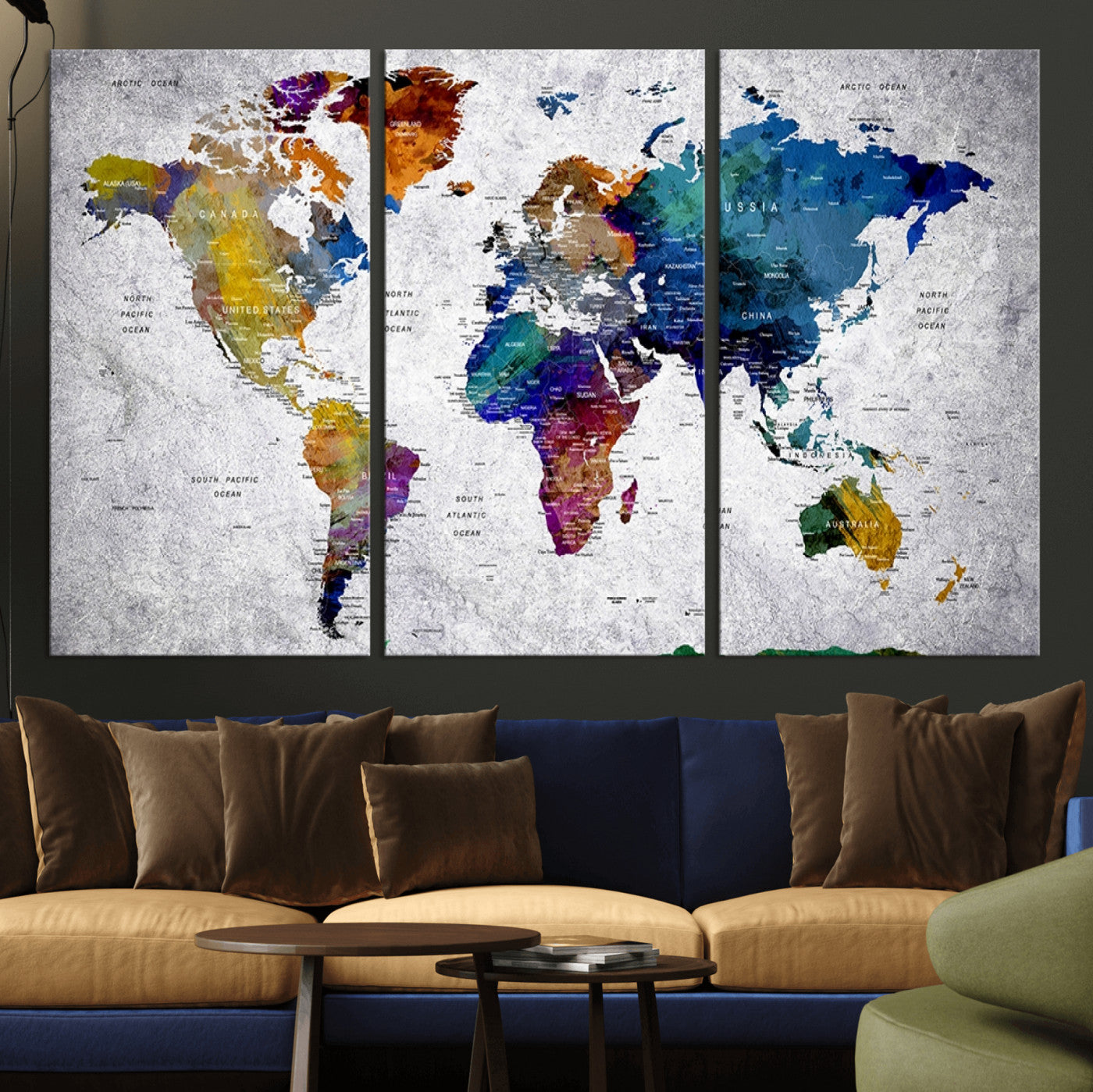 73670-MGV-CV-36X24-Push Pin World Map Canvas Print – Travel Tracker Wall Art for Couples, Perfect Anniversary Gift for Home or Office Decor