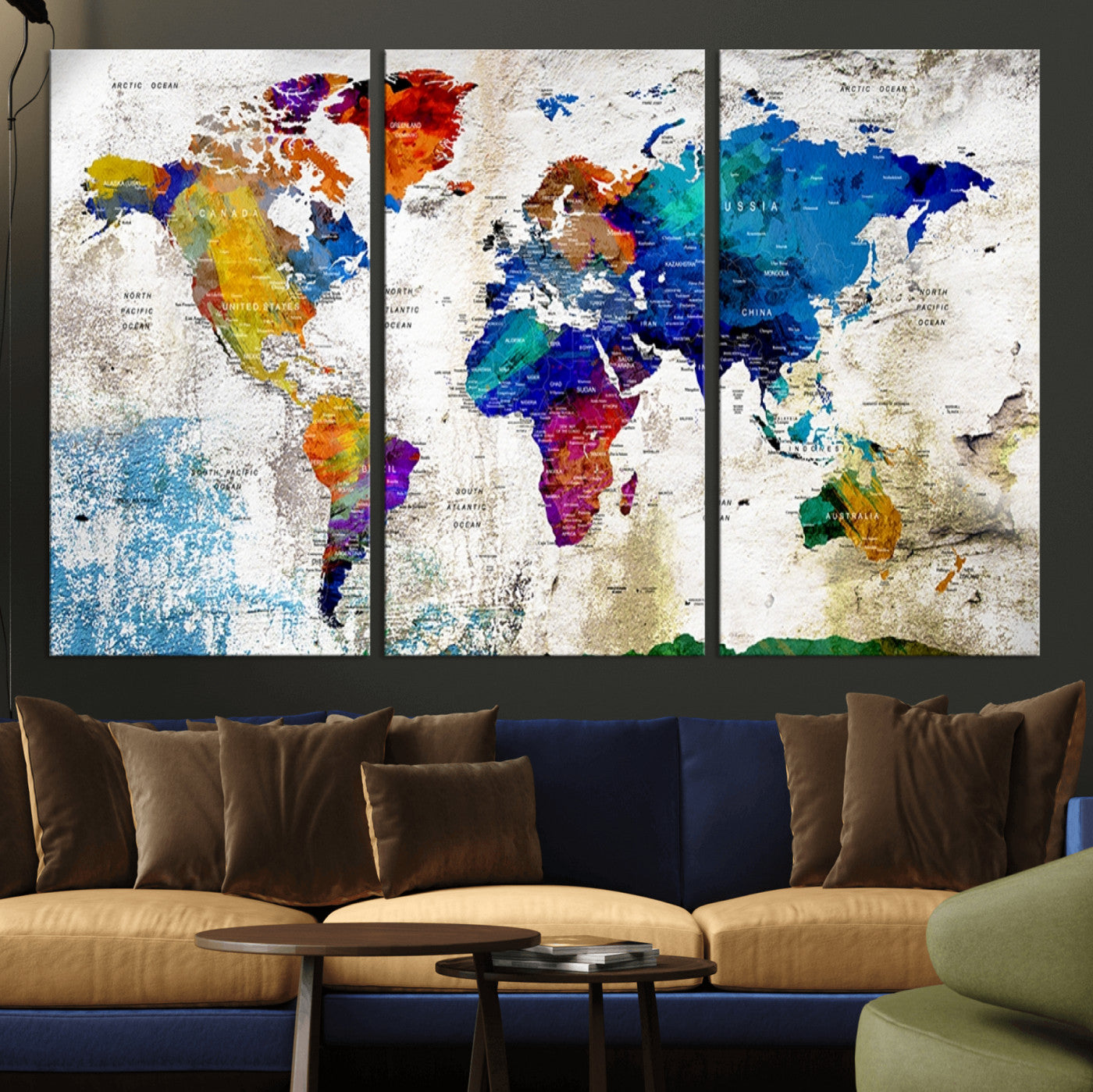 86271-MGV-CV-36X24-Push Pin World Map Canvas Print – Framed Travel Map Wall Art for Couples, Anniversary Gift, Modern Home or Office Decor