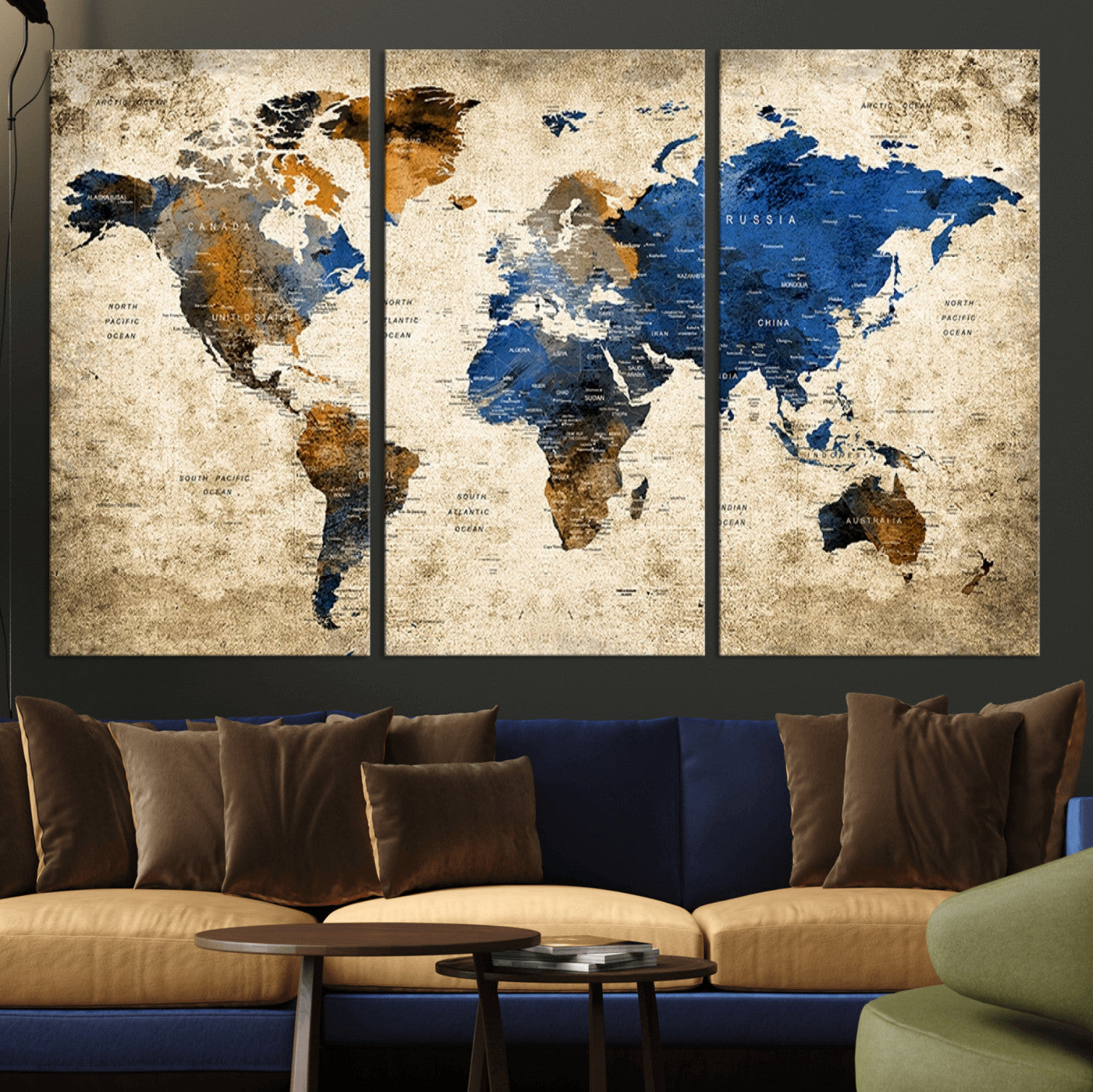 MGV-CV-48X32-3P - Push Pin World Map Canvas Print – Framed Wall Art for Couples to Track Their Travels – Anniversary