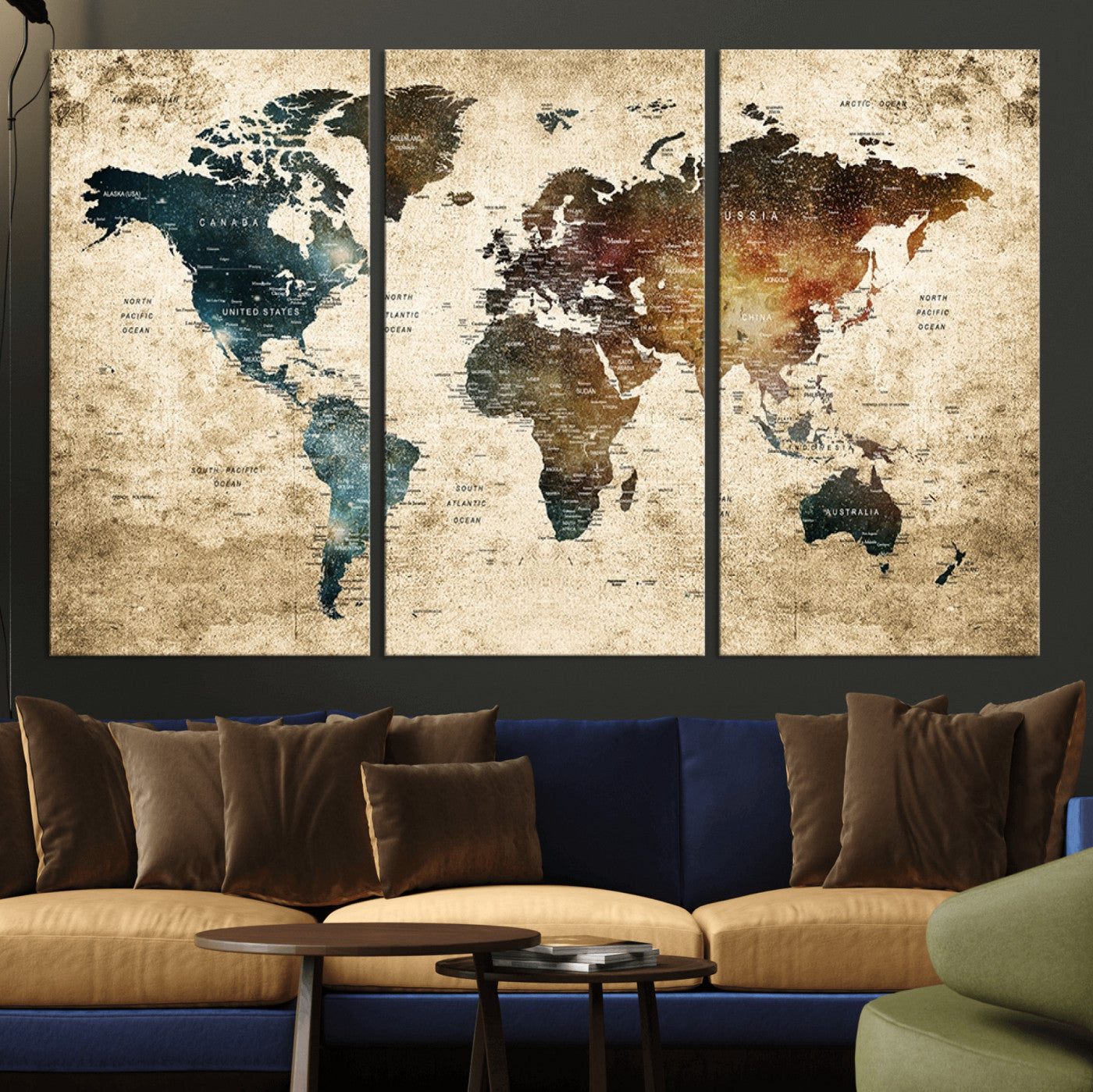 55201-MGV-CV-36X24-Push Pin World Map Canvas Print – Travel Tracker Wall Art for Couples, Perfect Anniversary Gift for Home or Office Decor