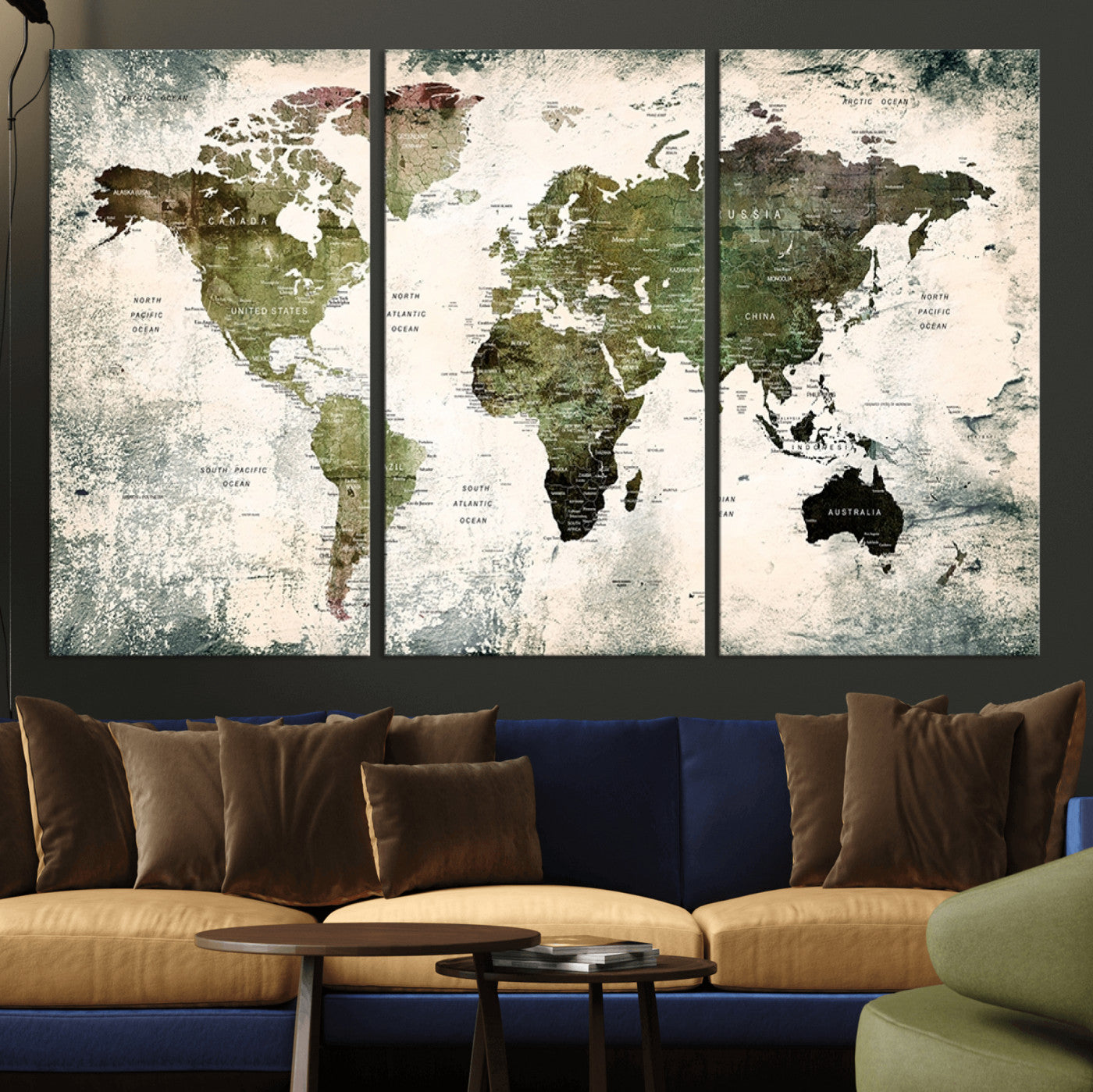 MGV-CV-48X32-3P - Push Pin World Map Canvas Print – Framed Wall Art for Couples to Track Their Travels – Anniversary