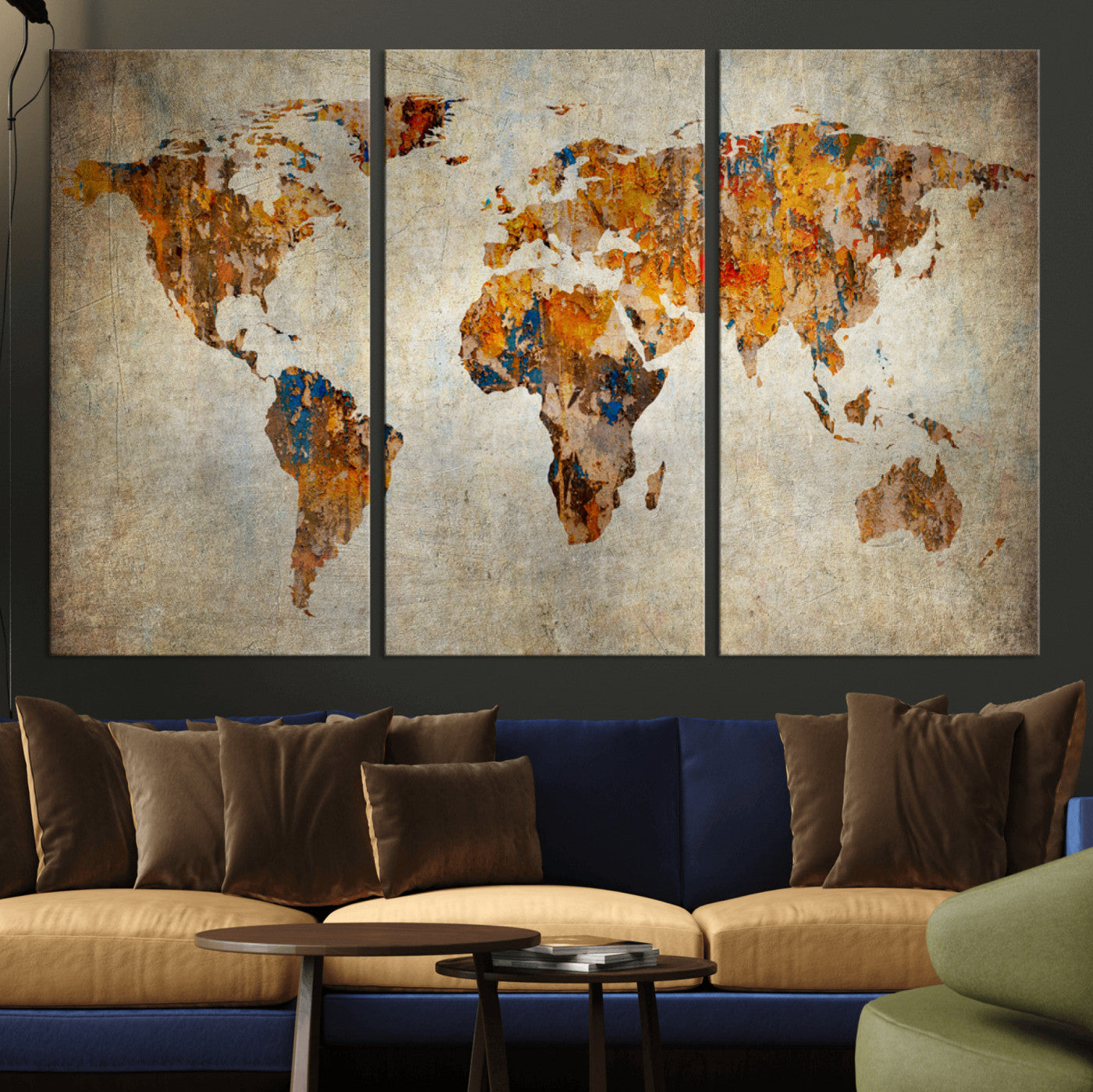 MGV-CV-48X32-3P - Push Pin World Map Canvas Print – Framed Wall Art for Couples to Track Their Travels – Anniversary
