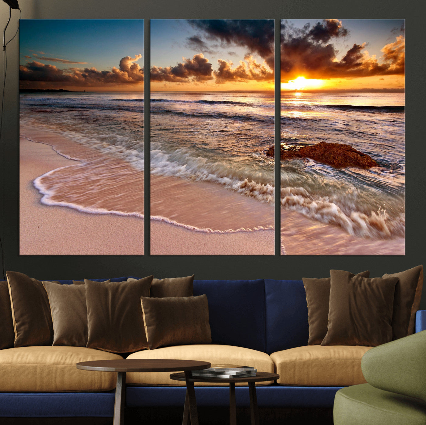 MGV-CV-48X32-3P - Sunset on Ocean Wall Art Canvas Print