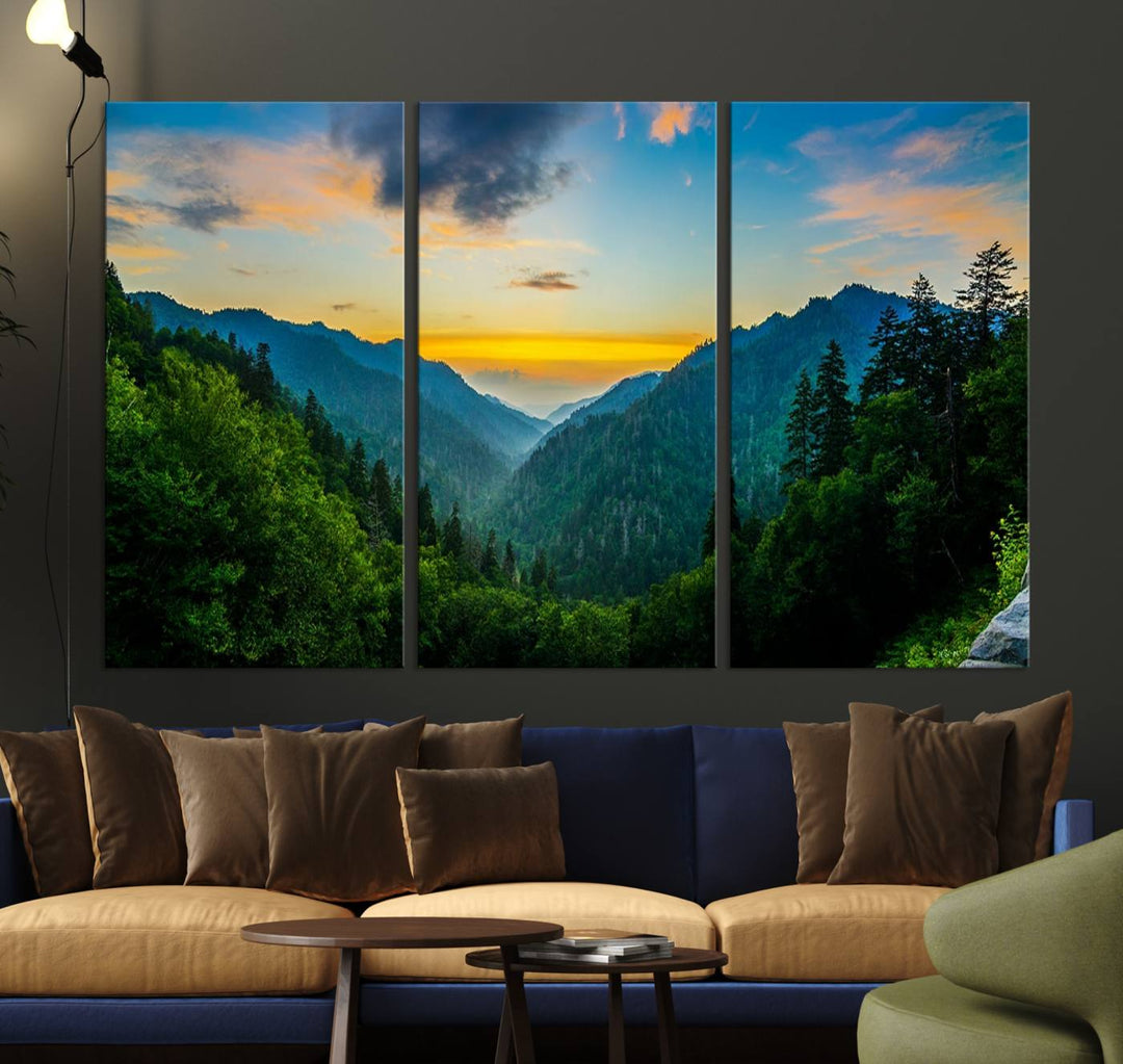 The Glamorous Landscape Canvas Wall Art is featured in the dining room.