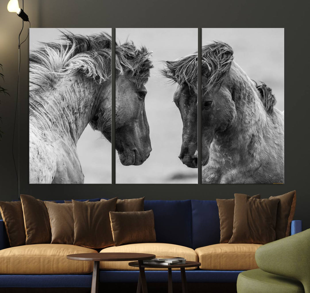 The White Horses Wall Art Canvas Print adorns the dining area wall.