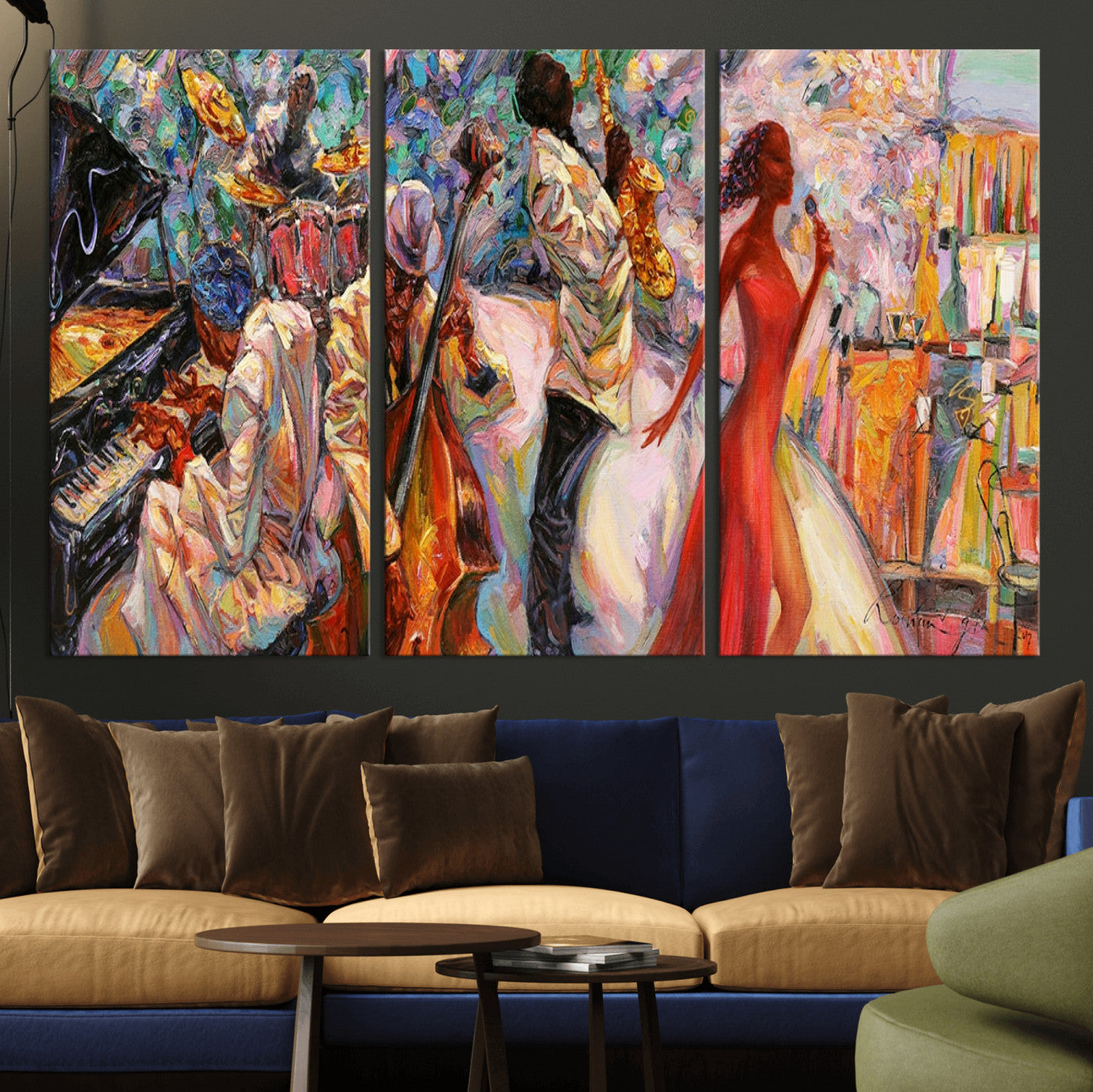 40574-MGV-CV-36X24-Abstract Afro American Jazz Canvas Wall Art | Music-Inspired Painting for Dining Room, Living Room,