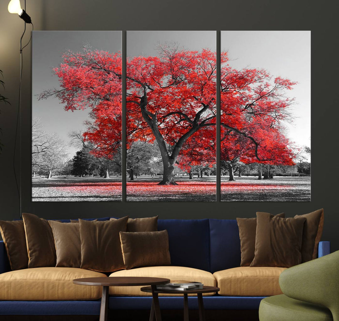 A Red Autumn Tree Canvas Wall Art Print of red leaves.