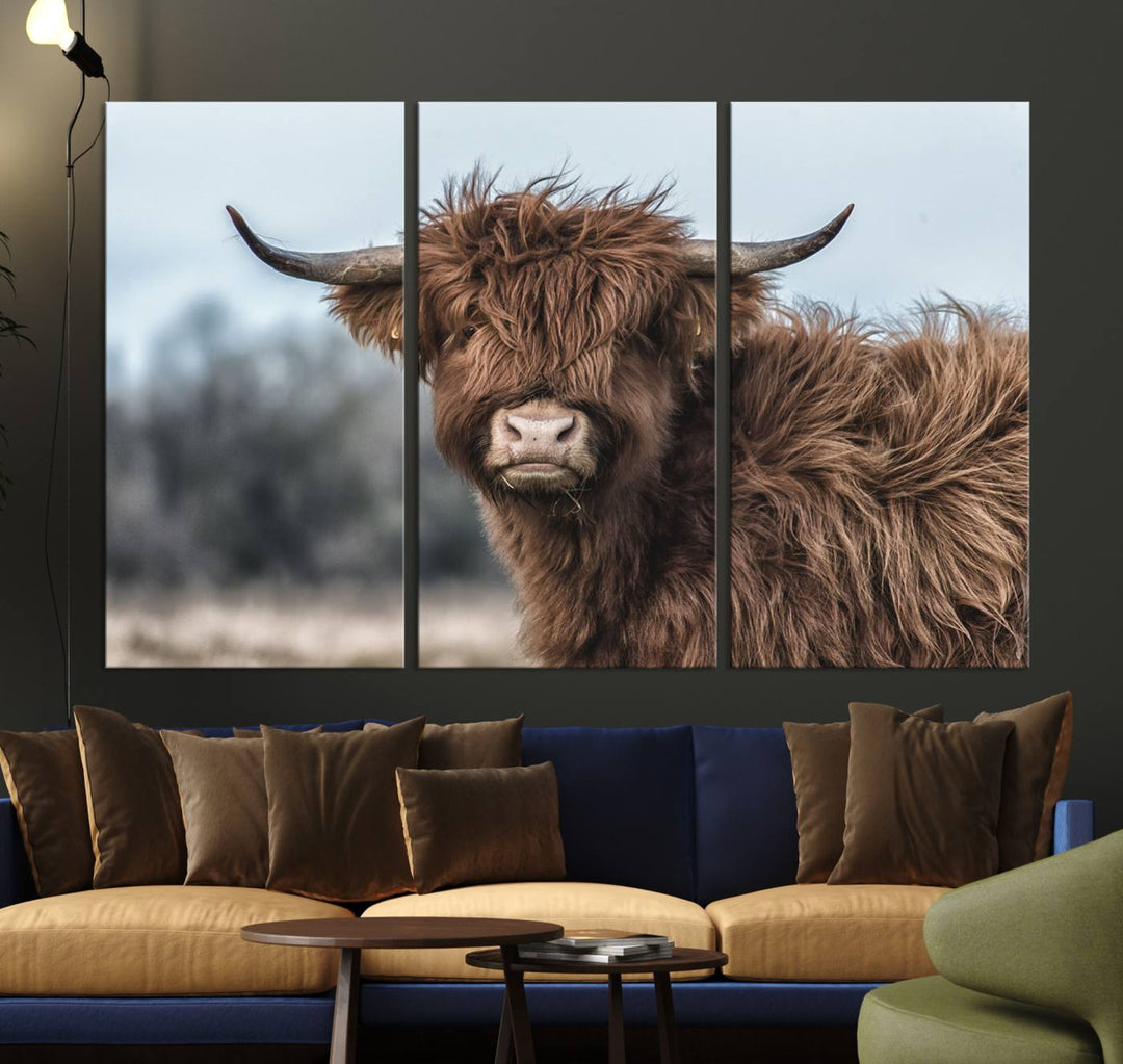 Fluffy Highland Cow Wall Art Canvas Print.