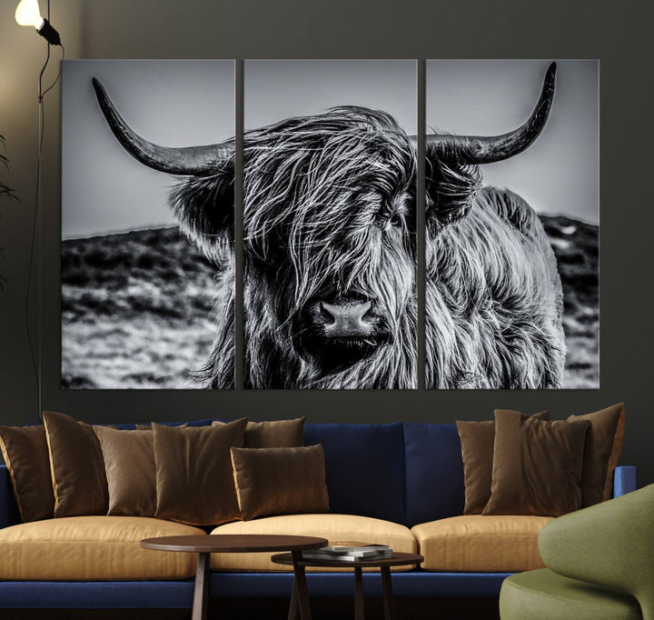 The Black and White Cow Wall Art Canvas Print is displayed.